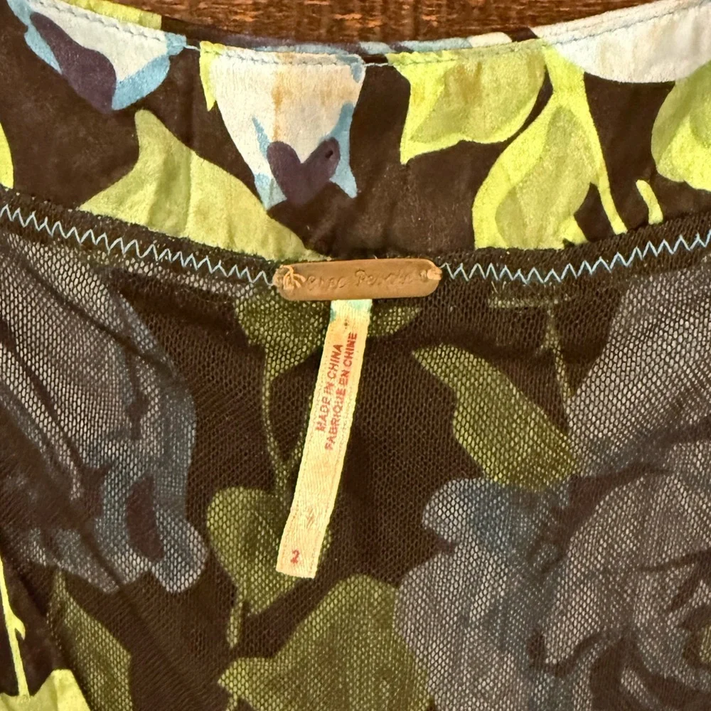 Free People 100% Silk Blue Rose Babydoll Dress Size 2 Empire Waist Boho